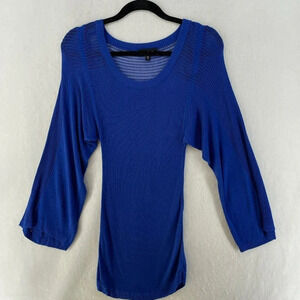 Bebe Sweater Women's XS Royal Blue Pullover Open Knit Long Sleeve Crochet Shirt